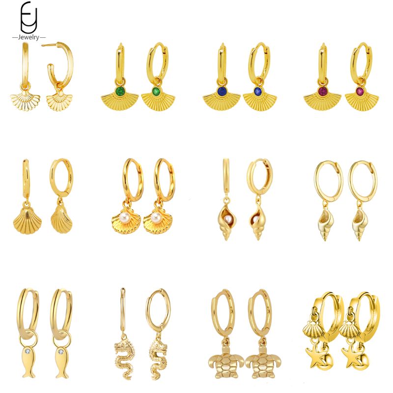 Conch Earring Hoop - Ohrringe mit Nadelmuschel-Muschel-Anhänger aus 925er-Sterlingsilber für
