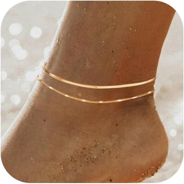 Body Jewelry Real Gold - Knöchelarmbänder für Damen, 14 Karat echtes