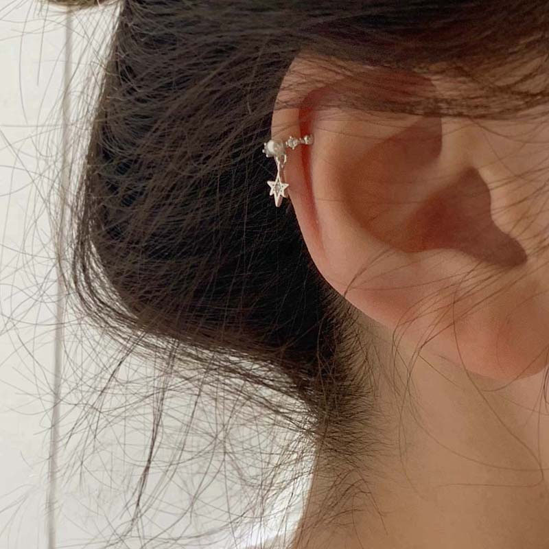 Conch Earring Hoop - 2024 keine durchbohrten Ohrmanschetten-Ohrringe, silberfarben, Stern,
