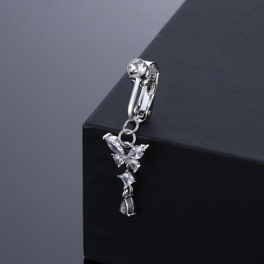 Body Jewelry Belly Button Rings - Schmetterlings-Design Clip-On Bauchnabelpiercing, nicht durchdringend, Edelstahl,