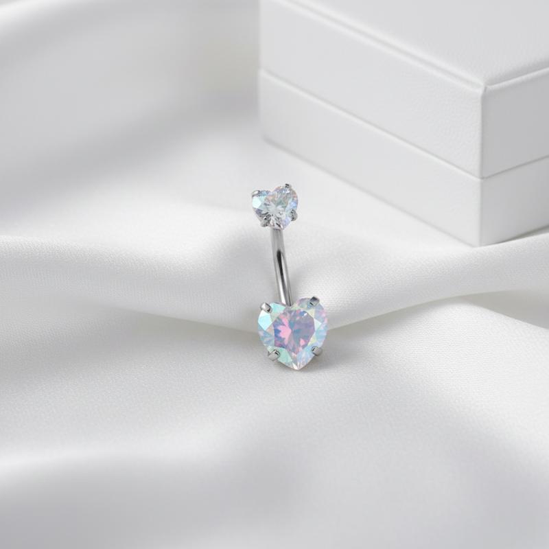 Body Jewelry Belly Button Rings - Edelstahl Kristall Bauchnabelpiercings Glänzende Herz-Silber-Piercings für