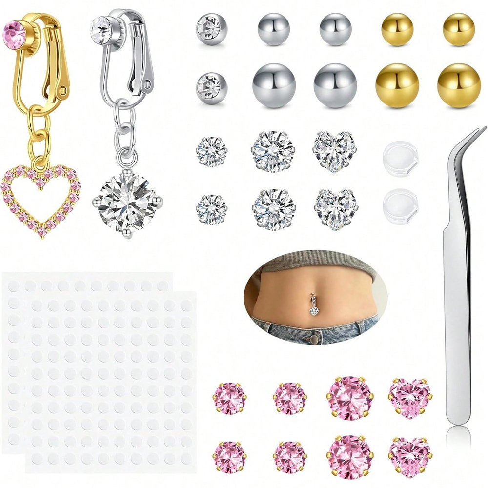 Body Jewelry Belly Button Rings - Goldener Fake-Belly-Piercing mit Schmetterling-Motiv zum Aufkleben,