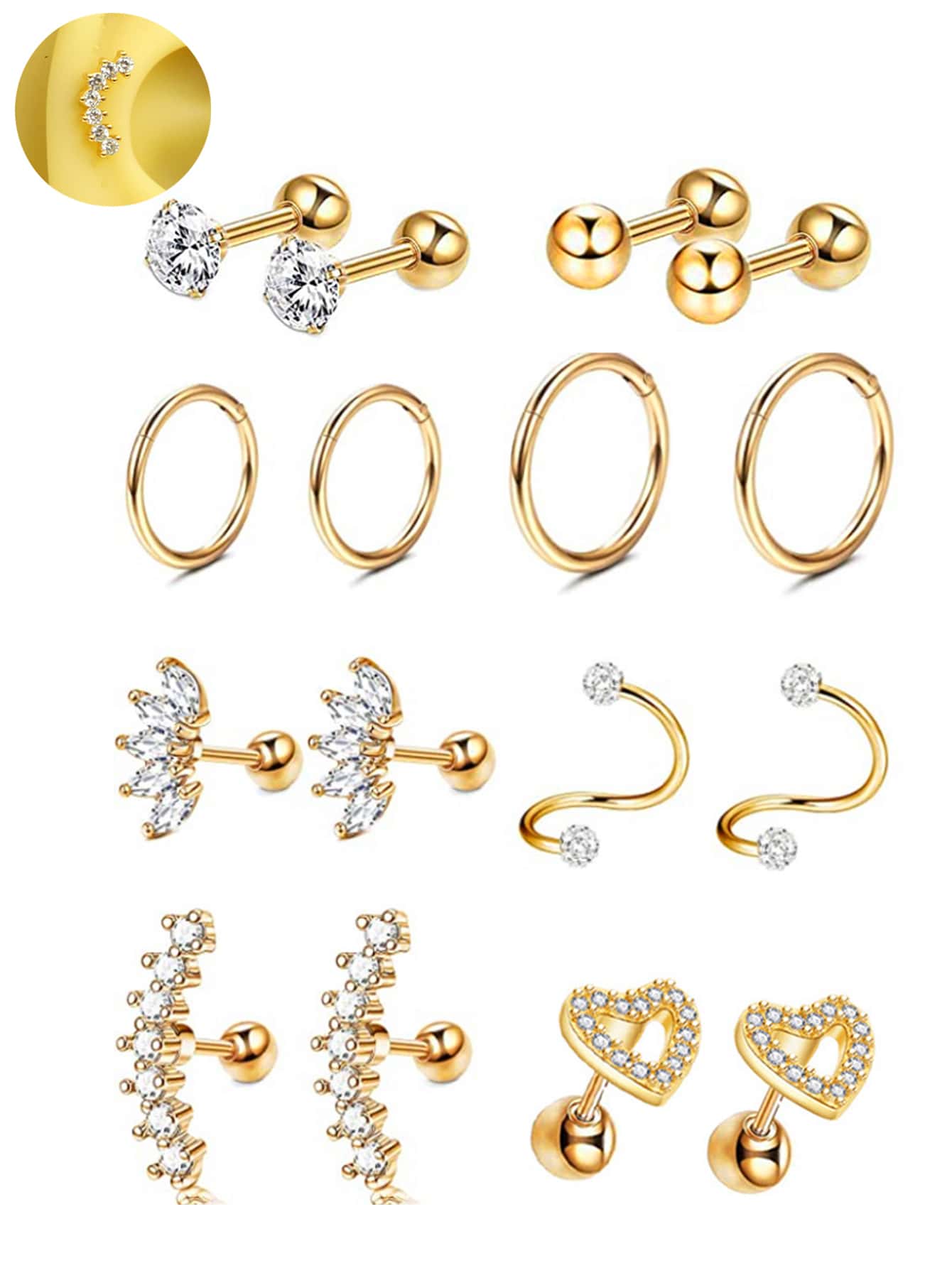 Conch Earring Hoop - SGIAWETA-16 Stück 16G Knorpel-Ohrringe Tragus-Piercing-Schmuck, Daith-Ohrringe