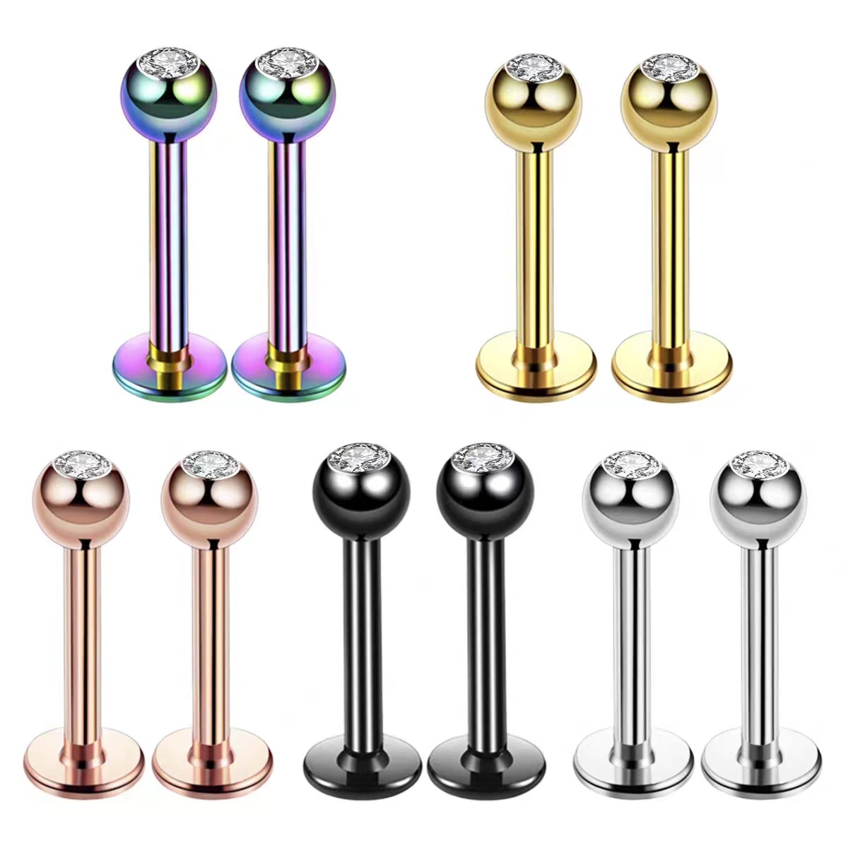 Body Jewelry Ear Piercing - 16G Chirurgischer Stahl Kugelkopf CZ Lippen-Septum-Stud